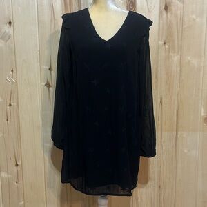 Michael Stars Black Long Sleeve Sheer‎ Star Embroidered Shift Dress Size M